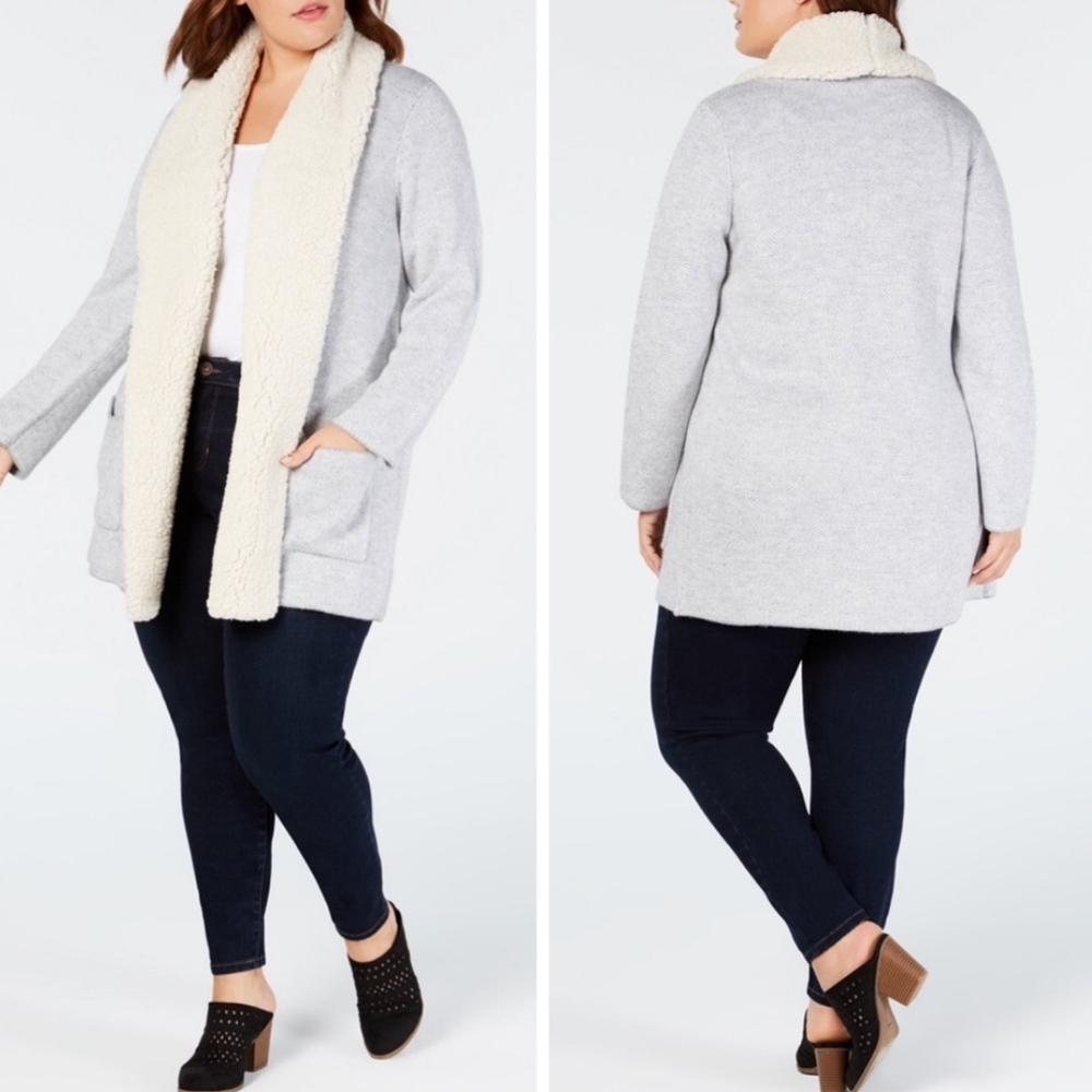 Style & Co Sherpa Collar Open Cardigan NWT